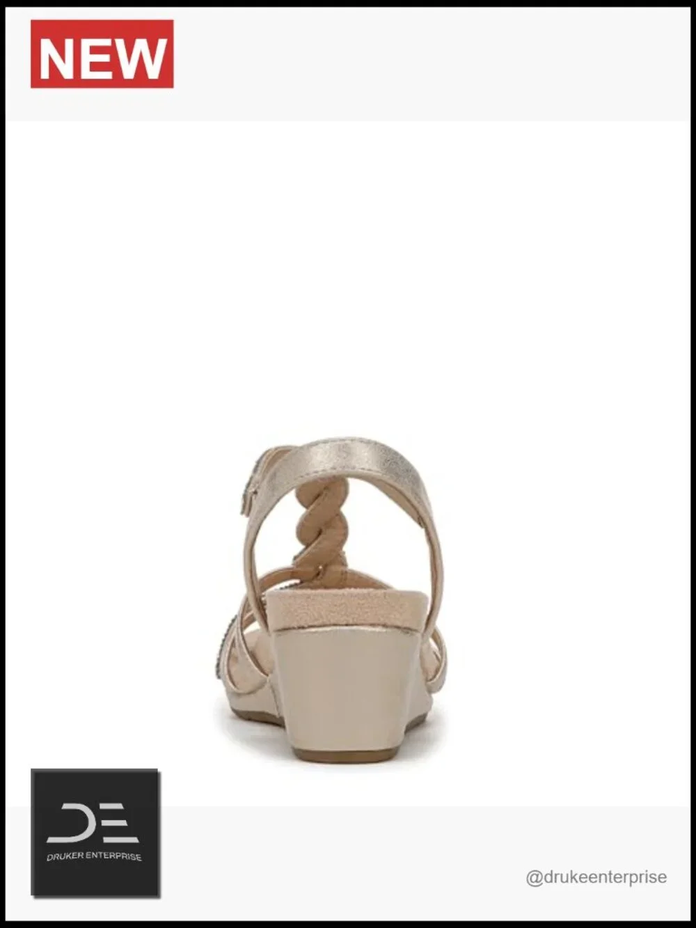 Faux Leather Rhinestone Wedge Sandals with Soft System Comfort
